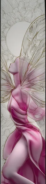 Free abstract angel art bookmark featuring a pink dress with wings abstract angel